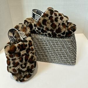 UGG Fluff Yeah Animal Print Sling Back Slippers Size 6